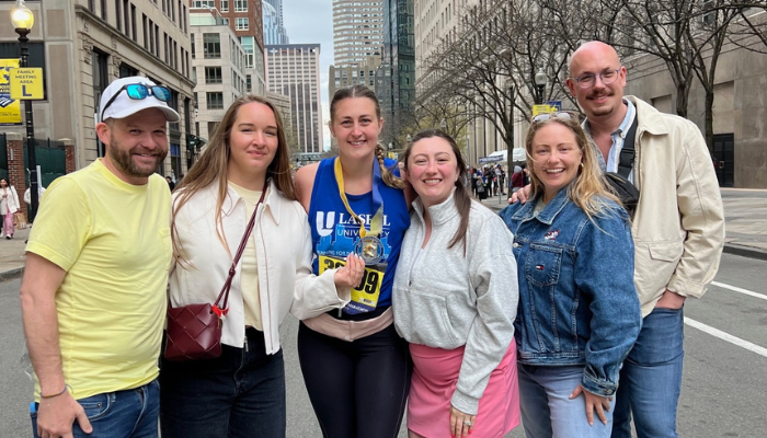 Lasell alumni cheered on Ashley Doak '15 G'20 at the Boston Marathon